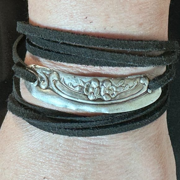 Antique Obsessions Jewelry - Sterling Silver Leather Cuff Bracelet Tie Wrap Yoga Antique 925 Boho Gift NWT